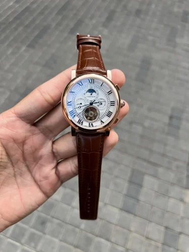 Brown Leather Mechanical Skeleton Watch, Size: 20 mm